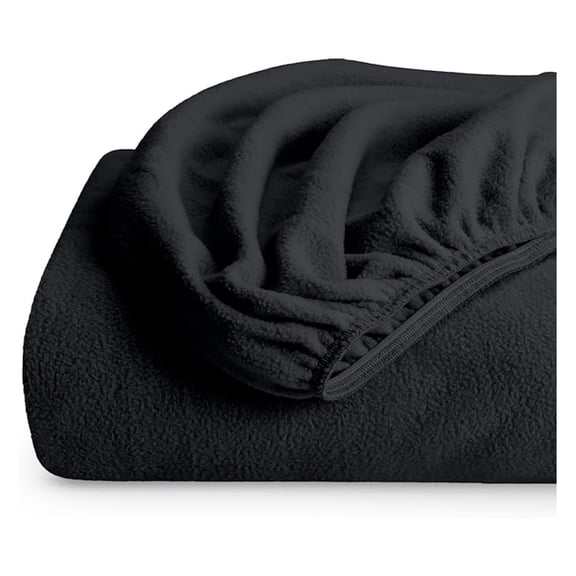Queen Fleece Fitted Sheet - Extra Soft Polar Fleece - Deep Pocket - No Pill - All Season Cozy - Black