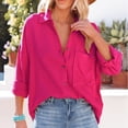 thumbnail image 2 of Camisas de manga larga con botones para mujer, moda informal, holgada, con cuello vuelto, color puro, blusa de manga larga con cuello en V para mujer, rojo rosa S, 2 of 6