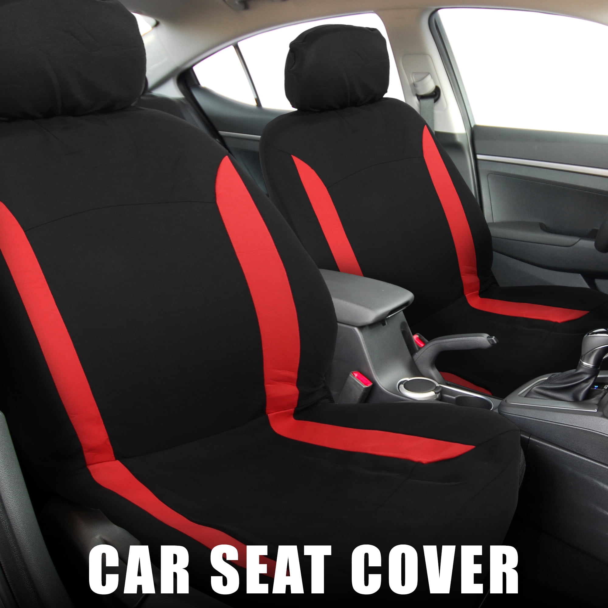 Unique Bargains 4pcs Universal Car Seat Covers Durable Head Rest Cover Red Black