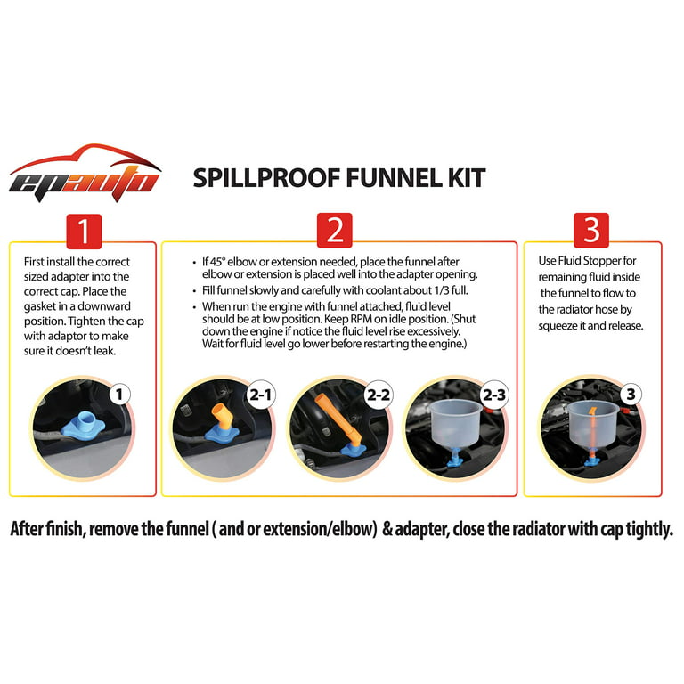Epauto Spill Proof Radiator Coolant Filling Funnel Kit