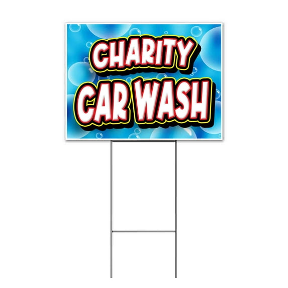 Charity Car Wash (18" x 24") Yard Sign, Includes Metal Step Stake