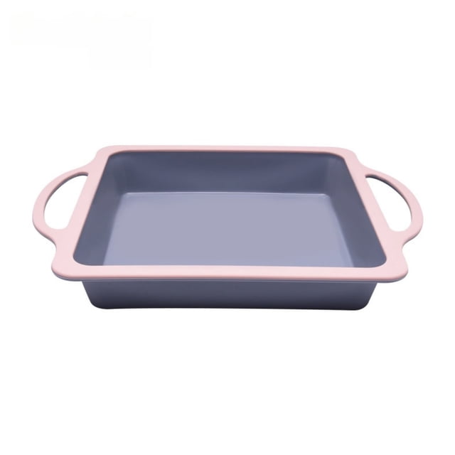 Stainless Steel Reinforced Silicone Cake Pan, Two Color with Built In Steel Ring, Non Stick Baking Mold, 29X20X4 Cm for Oven and Freezer
