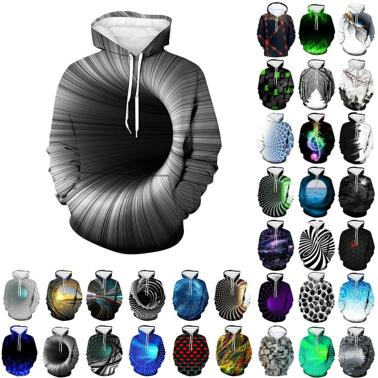 Men s Hoodies Novelty Print 3D Patternv Hooded Pullover Sweatshirt with Pocket Walmart