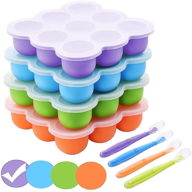 Baby Food Frozen Storage Box, Baby Silicone Container with Airtight Lid and 7 Independent Cells, Food Storage Freezer Tray