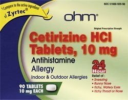 OHM Laboratories Cetirizine HCI Antihistamine 10 mg Tablets