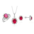 thumbnail image 1 of RYLOS Matching Jewelry Set 14K White Gold Princess Diana Inspired Earrings, Ring & Pendant Necklace W/ 18" Chain Gemstone & Diamonds 8X6MM Ruby July Birthstone; Size 8, 1 of 9