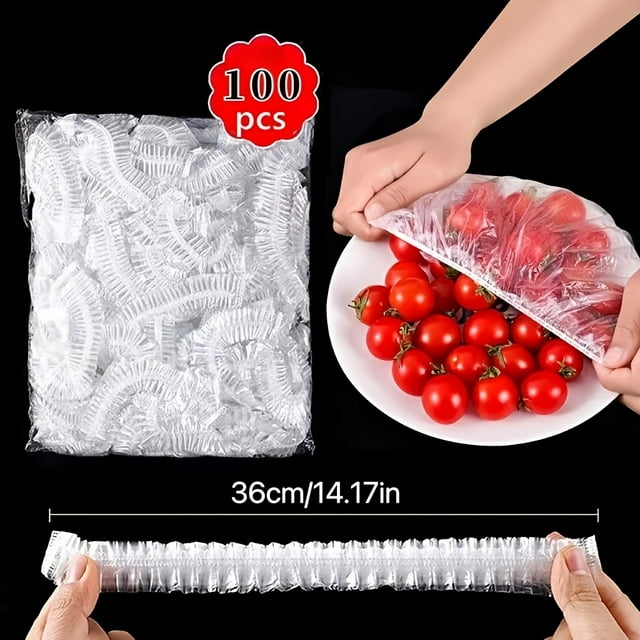 100pcs Disposable Food Cover, Food Wrap Storage Cover, Elastic Food Cover Bag, Kitchen Refrigerator Leftover Rice Fruit Food Plastic Sealed Fresh Cover, Anti-odor Leak-Proof Dust-proof Freezer Cover,