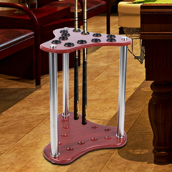 Red Retro Billiard Cue Holder Rack, 12-Hole Triangular Design for Pool Cues, Easy Assembly, Large Capacity Storage for Home or Competition Use