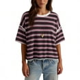 thumbnail image 6 of Byworldtasic Oversized Striped T-Shirts for Women Summer Color Block Short Sleeve Tops Drop Shoulder Boxy Tees, 6 of 8