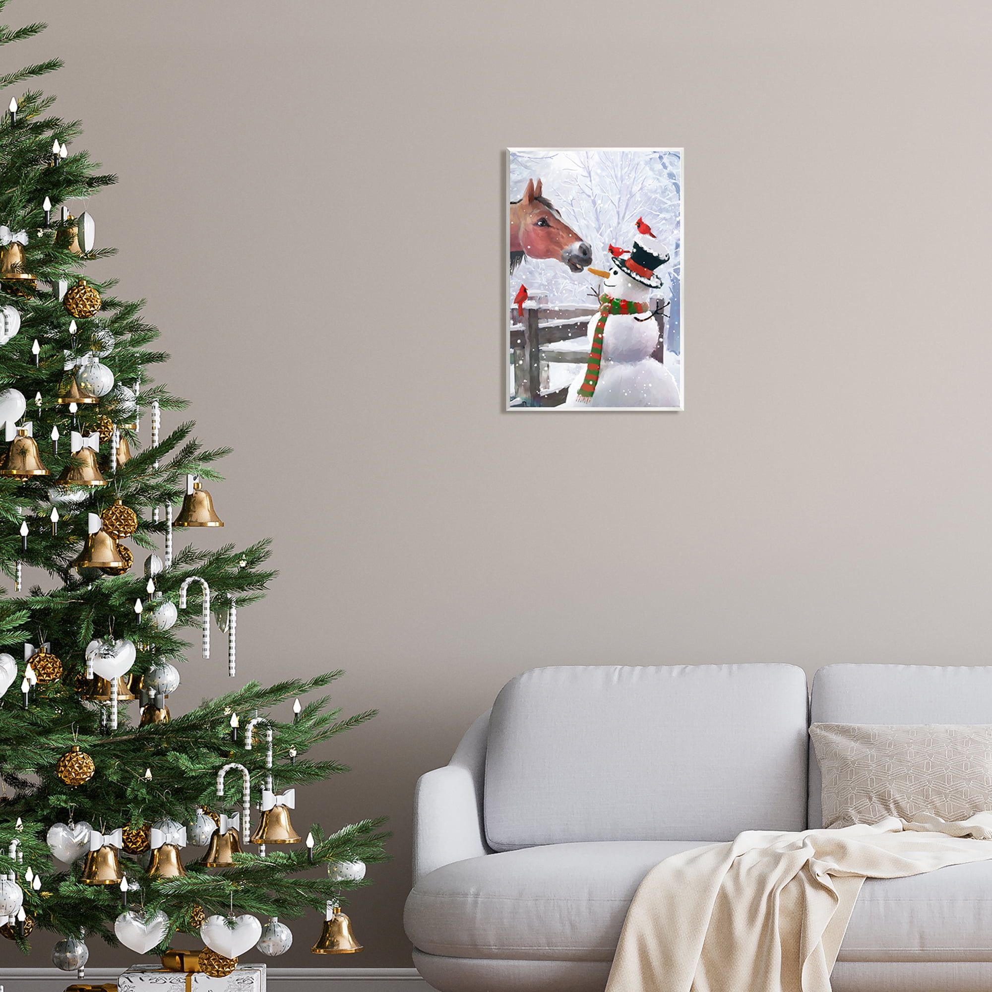 Stupell Industries Horse Eating Snowman Carrot Scene Holiday Painting Unframed Art Print Wall Art