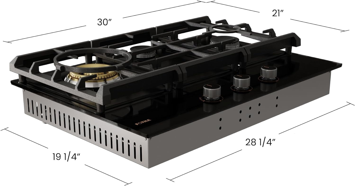 FOTILE Tri-Ring Series GLG30301 30 Inch Pro Gas Cooktop with 37K total BTU on 4 Burners