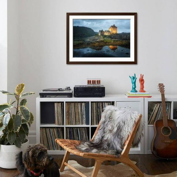 Art.com Eilean Donan Castle In Scotland Photographic Print by Philippe Manguin, Brown Frame Wall Art, 44" x 32"