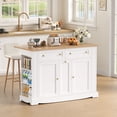 thumbnail image 6 of Homfa Mobile Kitchen Island with Rubberwood Countertop, 3 Drawer 2 Door Kitchen Cart with Drop Leaf and Casters for Kitchen Dining Room, White, 6 of 9