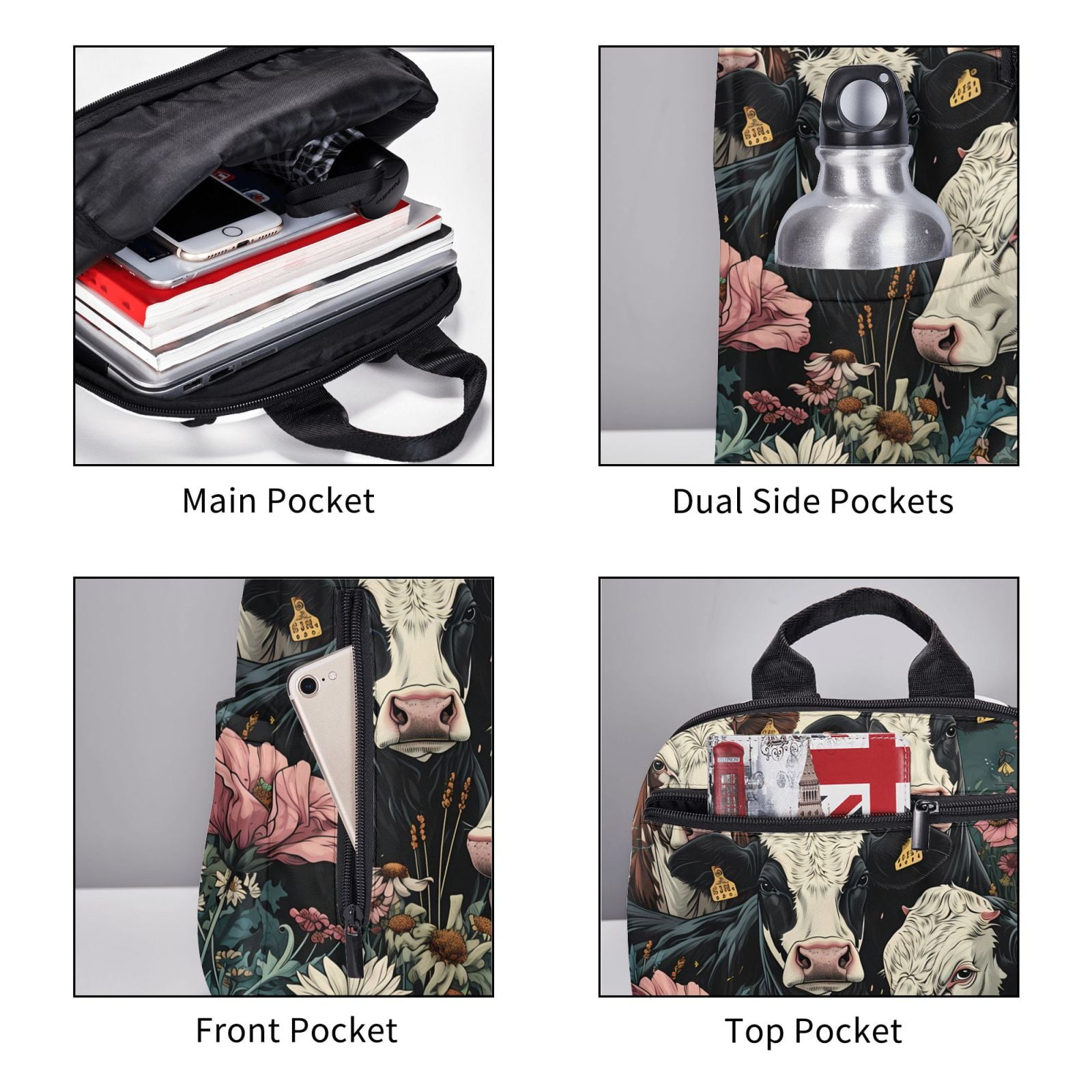 Xecao Vintage Sunflower Cow print Backpack For women men Aesthetic Lightweight Travel Daypack Simple Cute Backpack For Bookbag