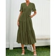 thumbnail image 4 of FreshPretty Summer Dresses for Women 2025 Vacation V Neck Ruffle Short Sleeve A Line Tiered Flowy Casual Midi Beach Dress, 4 of 6
