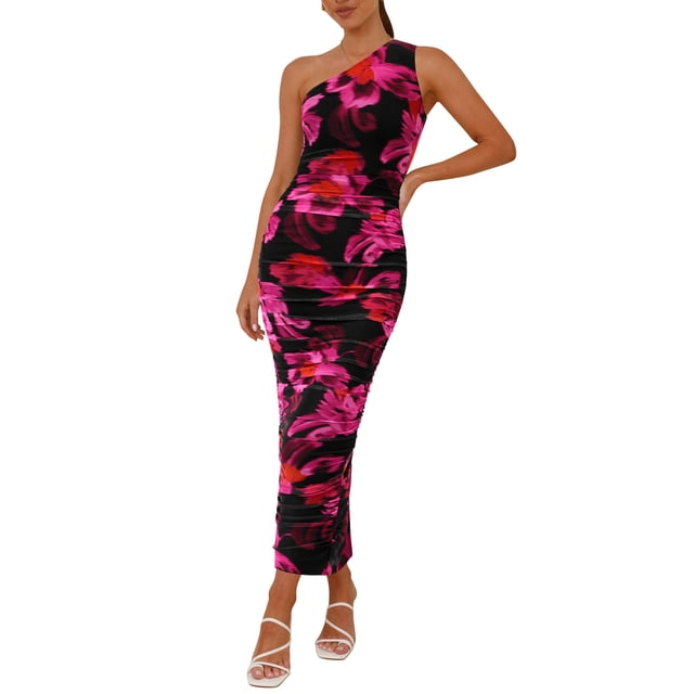 Vestido PRETTYGARDEN de un solo hombro con fruncidos y estampado floral XXL