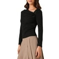 thumbnail image 4 of INSPIRE CHIC Women's Long Sleeve Tops Casual Fitted Asymmetric Neck Knot Ruched Top M Black, 4 of 6