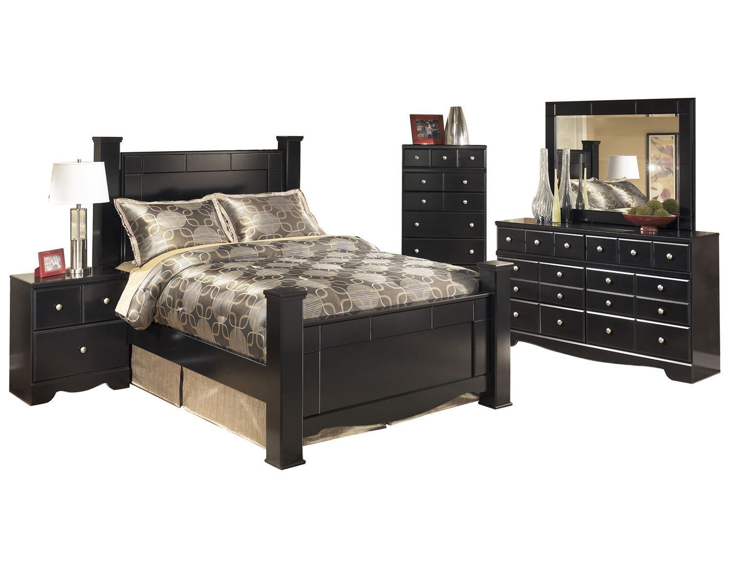 Ashley Furniture Shay 5 PC E King Poster Bedroom Set w/ Chest Black