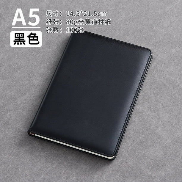 Xiao Hua Cuaderno de cuero de tapa dura a5, con compartimento de bolígrafo, encuadernado en cuero, muy adecuado para oficinas, trabajo, viajes, 100 páginas, 200 páginas (negro)