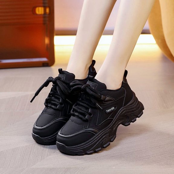 Women Chunky Platform Sneakers, Thick Rope Lace Faux Leather Comfort Casual Daily Walking Fashion Athletic Shoes