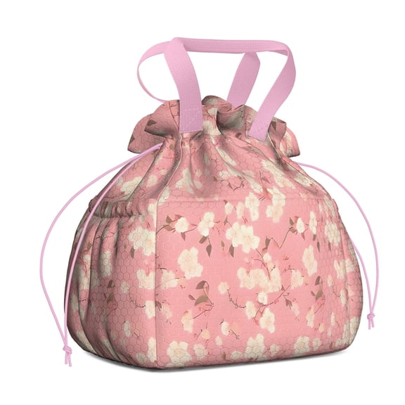Pioneer Flower Floral Print Pattern Drawstring Lunch Bag Women - Drawstring Lunch Bag Insulated for Work Office - Stain-Resistant Large Lunchbags for Women with Multi-Pockets