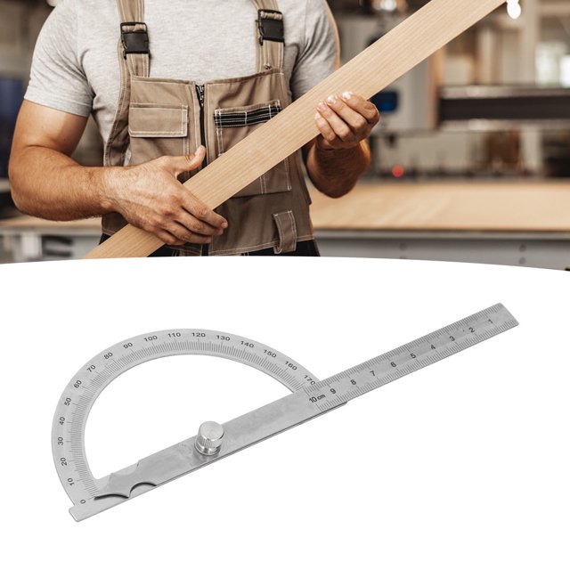 Stainless Steel Protractor, 2 in 1 0-180 Degree Angle Protractor Angle Finder Arm Measuring Ruler, Adjustable Protractor Ruler General Measuring Tool for Woodworking