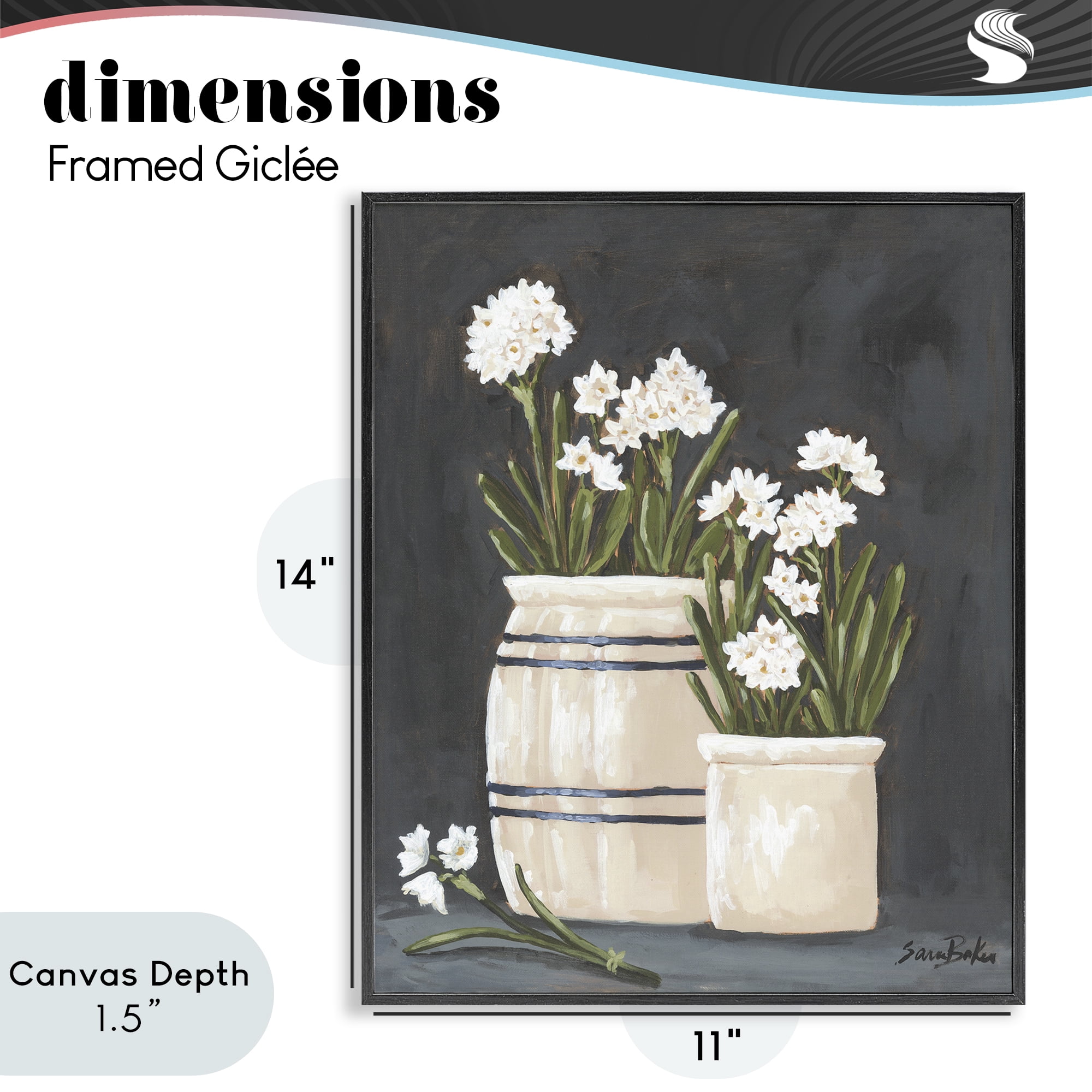 Stupell Industries Vintage Crocks & Paperwhites Black Framed Giclee Art, design by Sara Baker
