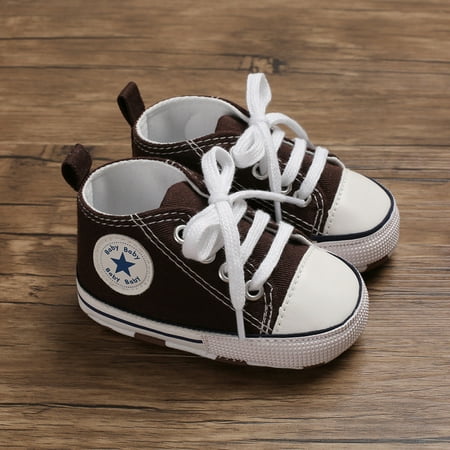 

Toddler High Top Sneakers Soft Sole Non-slip Lace Up Canvas Shoes Newborn Infant First Walkers Crib Shoes For Baby Girls And Boys