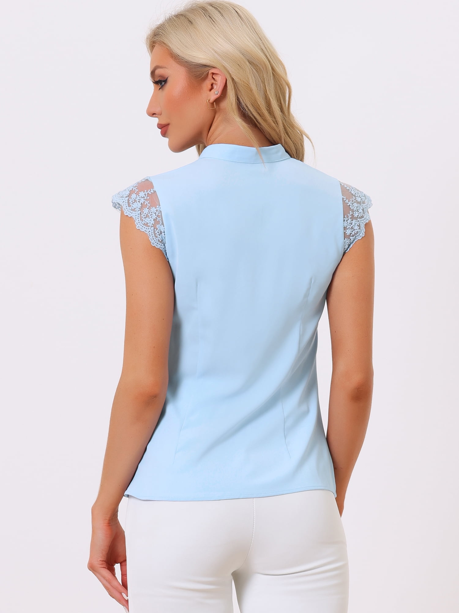 DARING DIVA Women's V Neck Sleeveless Basic Blouse Top XL Sky Blue