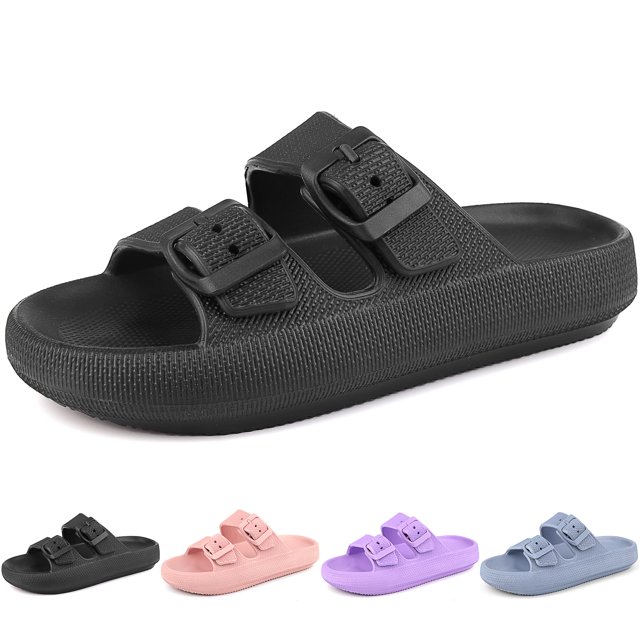 Sandalias LANIVIC Cloud Slides para niños con doble hebilla, color negro 1