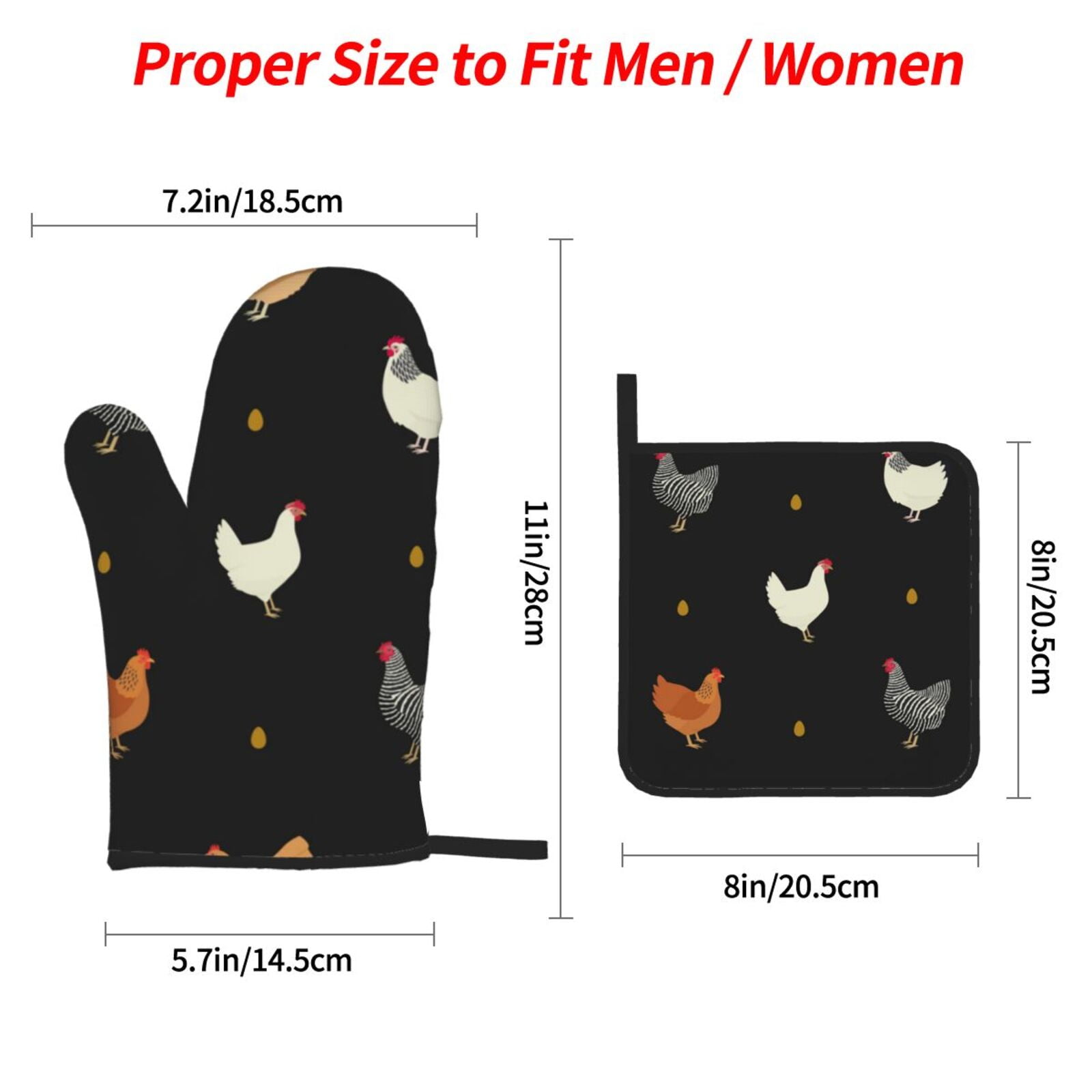 Chicken Eggs Cock Pattern Rooster 4Pcs Oven Mitts and Pot Holders Sets Oven Kitchen Gloves Hot Pads for Cooking BBQ Baking Grilling