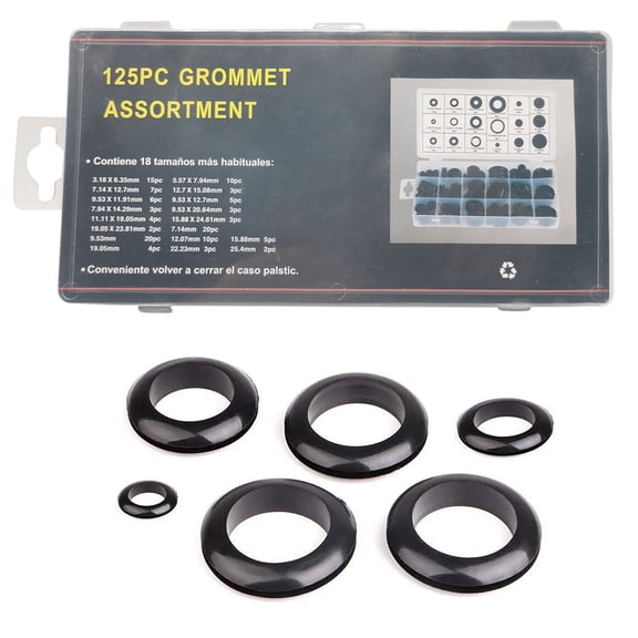 125PCS Black Rubber Grommet Kit for Sealing for Automobile, Chemical Piping, and Cylinder Use