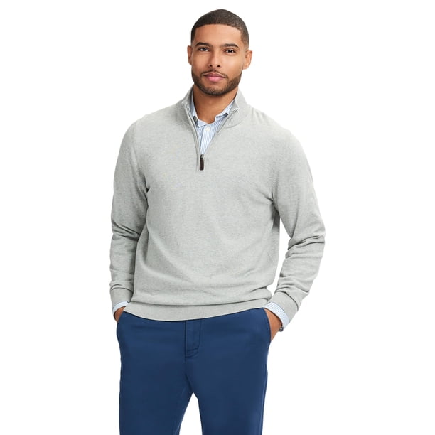 Suéter IZOD Essentials Premium para Hombre con Cierre Cuarto Gris Claro Talle S