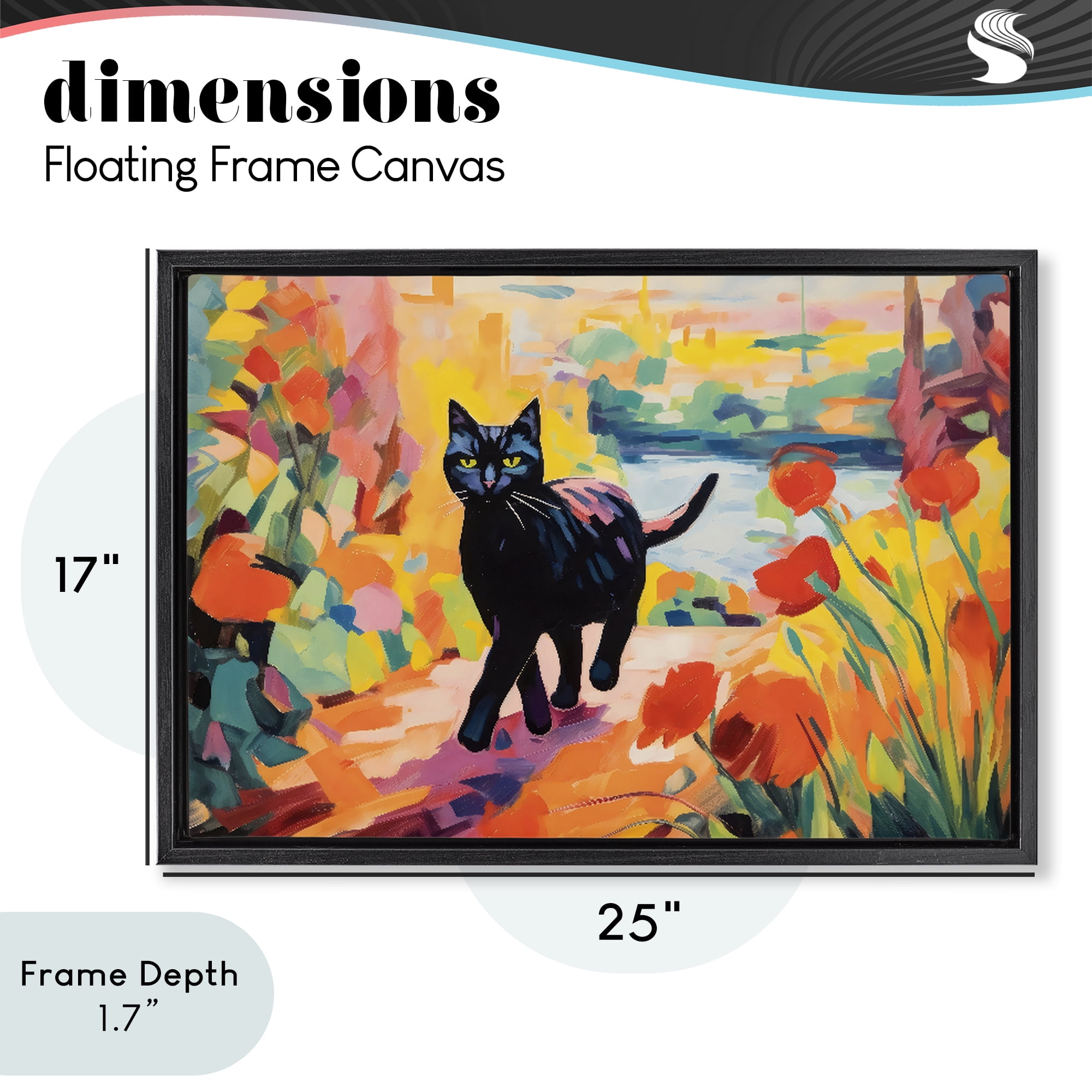 Stupell Industries Sunlit Black Cat in Garden Black Framed Floater Canvas Wall Art, design by Creative Studio