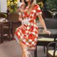 thumbnail image 3 of Balery Tomatoes And Chili Vestidos sueltos de manga corta para mujer, vestidos de verano 2025, vestidos casuales de corte A con vuelo., 3 of 6
