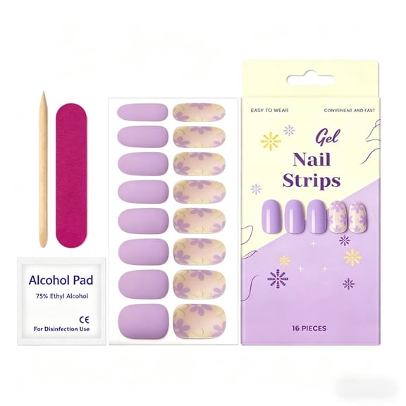 16Pcs Soft Gel Nail Stickers Set, 3D Embossed Super Glossy Nail Wraps, No Lamp Needed Self Adhesive Nail Stickers, Long Lasting Waterproof Salon Manicure Kit for Women