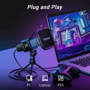 TONOR RGB USB Microphone, Cardioid Condenser Computer PC Mic with Tripod Stand, Pop Filter, TC30S