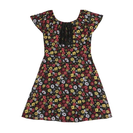 Girls' Ruffle Lace Collar Floral Chiffon Dress