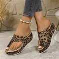 thumbnail image 4 of Dweltoz Womens Leather Wedges Sandals Ring Toe Slip-On Bunion Flip Flops Comfortable Sandals Summer Casual Light Weight Footwear,Leopard Print 39, 4 of 9