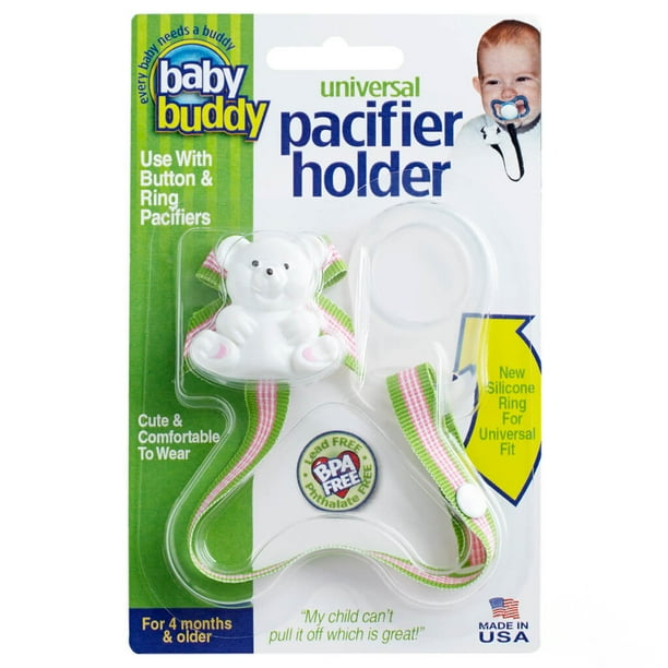 Baby Buddy Universal Pacifier Holder Clip - Snaps to Paci or Attach with Universal-Fit Silicone Ring - Pacifier Clip for Babies 4+ Months/Toddler Boys & Girls, Pink Hawaii Twist