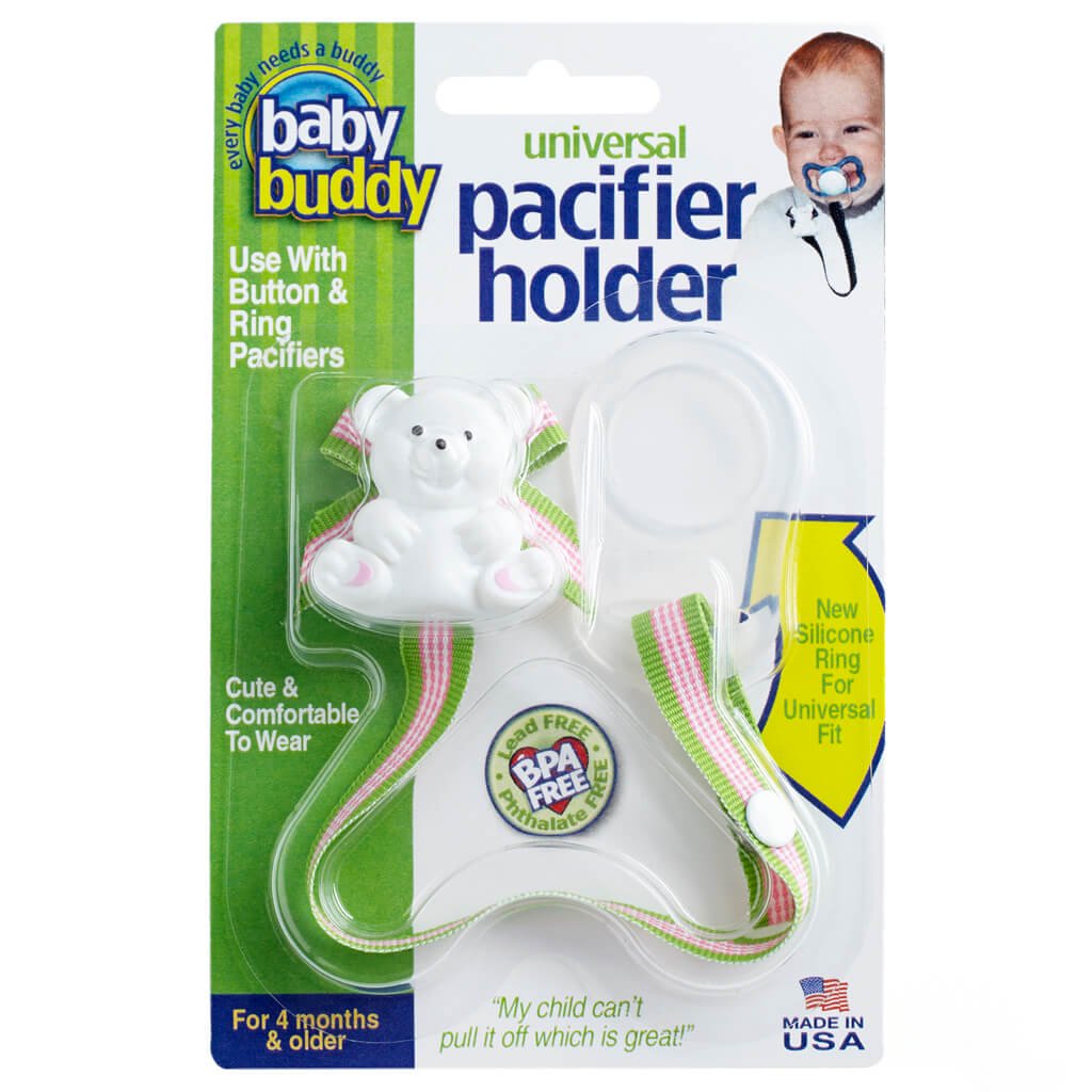 Baby Buddy Infant Pacifier Holder Clip with Universal Silicone Ring 4+ Months, Pink Hawaii Twist 1pk
