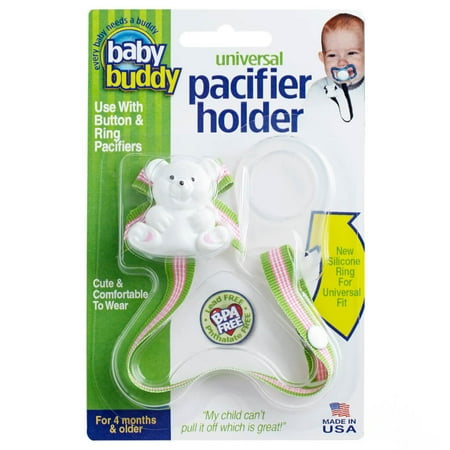 Baby Buddy Infant Pacifier Holder Clip with Universal Silicone Ring 4+ Months, Pink Hawaii Twist 1pk