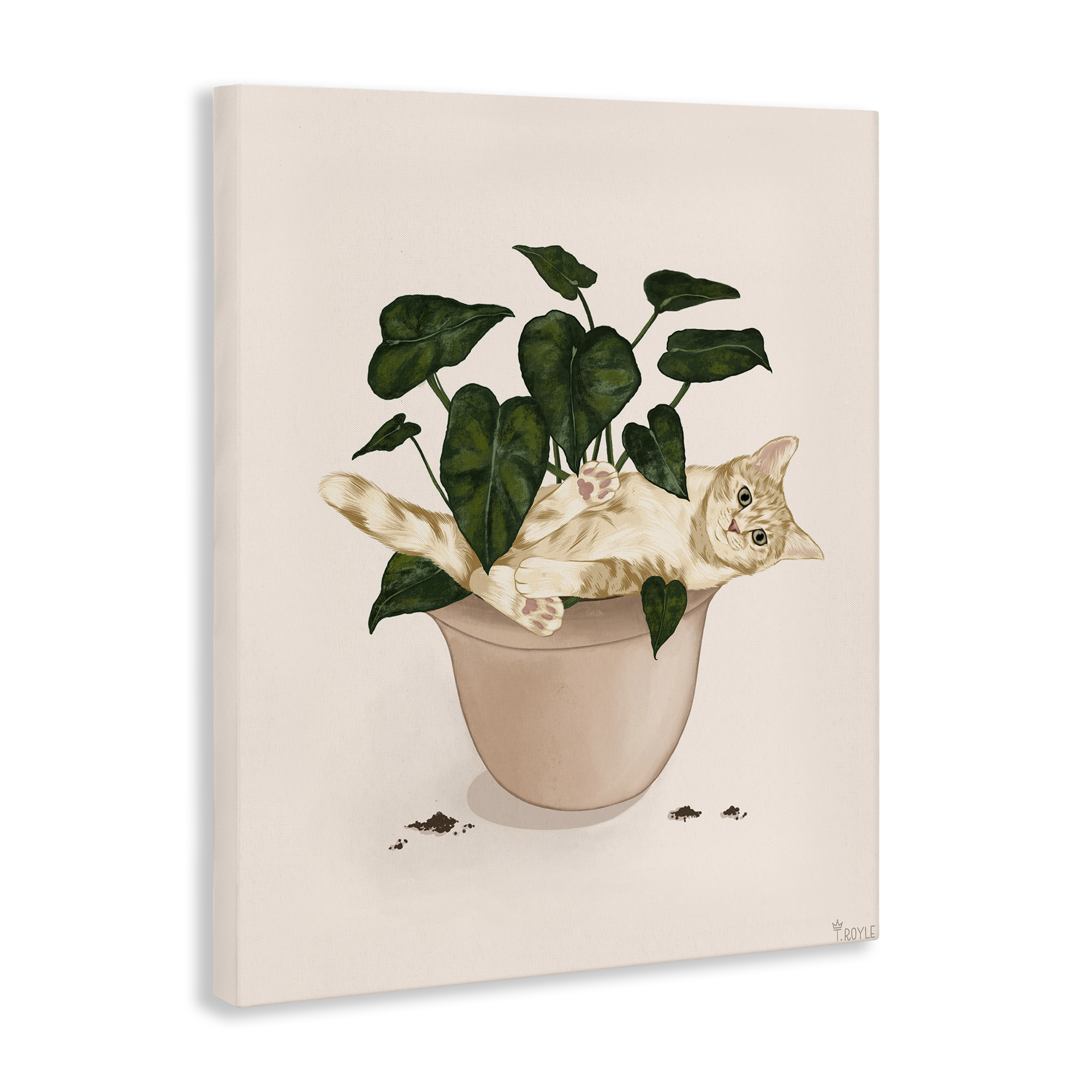 Stupell Industries Funny Cat in House Plant Animals & Insects Painting Gallery Wrapped Canvas Art Print Wall Art, 16 x 20