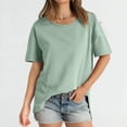 thumbnail image 4 of Patlollav Womens Tshirts Under $10, Womens Casual Short Sleeve T-Shirt Solid Color Hem Split Front Short Back Length Round Neck Tops, 4 of 6