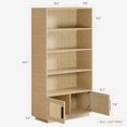 thumbnail image 3 of Bohemian 5-Tier Solid Wood Bookcase with Woven Rattan Doors - Tall Storage Shelf for Living Room, Bedroom & Home Office, 3 of 7