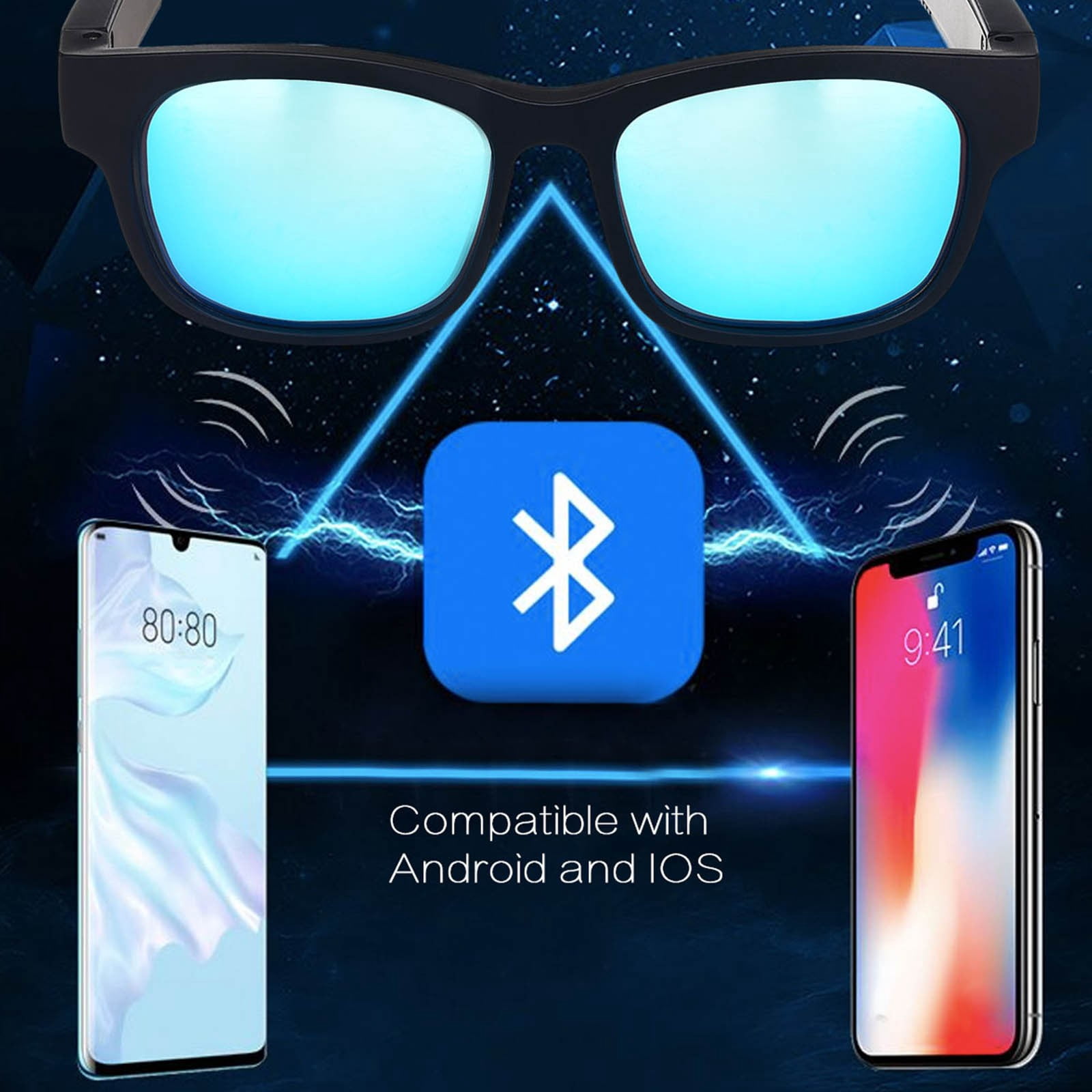Bluetooth Bone Conduction Sunglasses – Polarized Audio Glasses, Wireless Sports Headphones, IP7 Waterproof, 4H Playtime for Running/Cycling/Driving (Black)