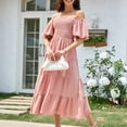 thumbnail image 5 of Wycnly Summer Dresses for Women Summer Dresses for Women 2025 Beach Boho Elastic Waist Flowy Ruffle Swing A Line Long Dress Girls Fashion Solid Square Neck Short Sleeve Maxi Sundresses, 5 of 5