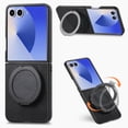 thumbnail image 2 of ELEHOLD Case for Samsung Galaxy Z Flip 7, Shockproof Leather Phone Case with Ring Stand, Raised Edge Protection and Car Mount Compatibility,Black, 2 of 10