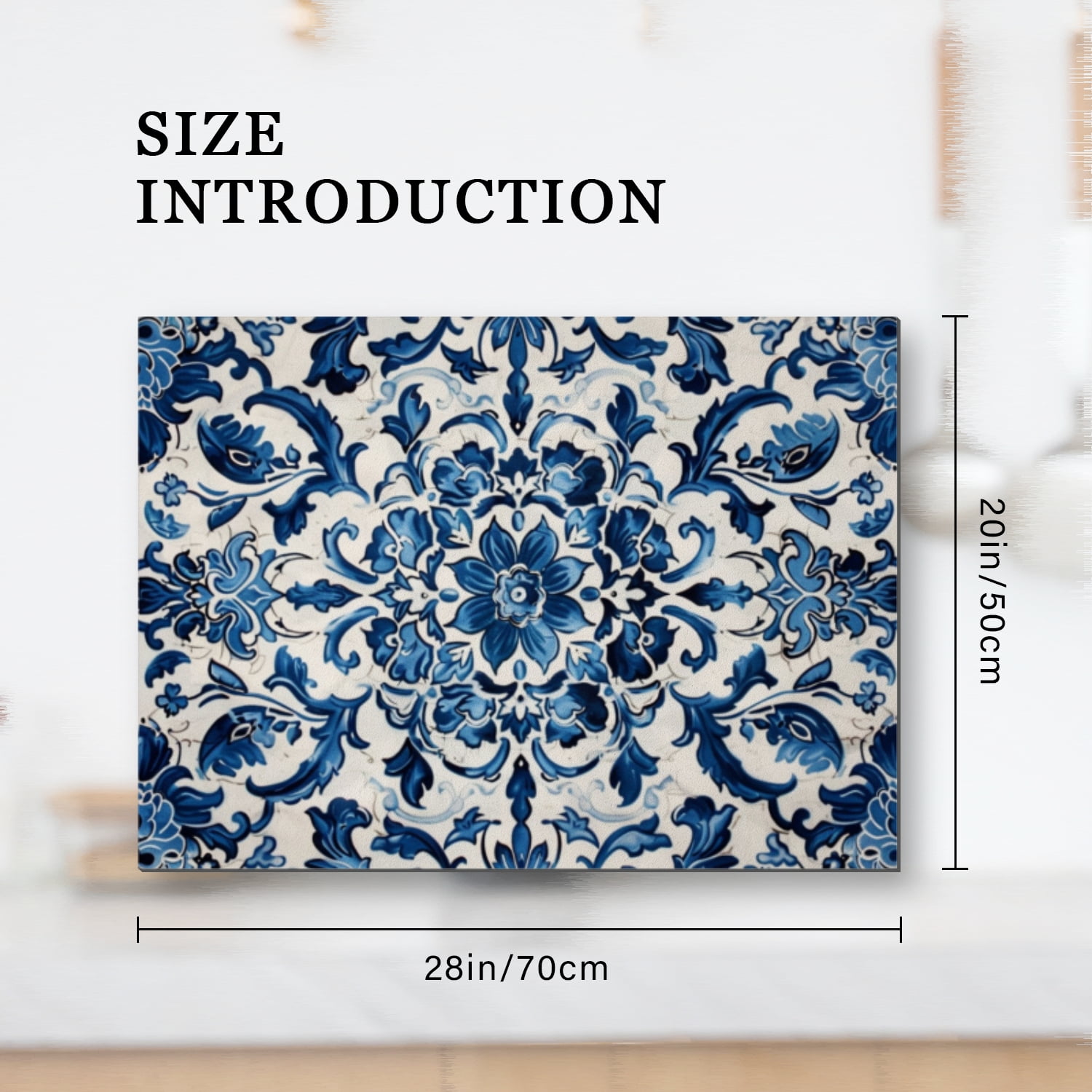Glass Stove Top Covers For Electric Stove, Blue and White Flowers and Leaves Square Glass Stovetop Cover, Black White and Gold Dustproof Mat for Kitchen RV (28×20 Inch)