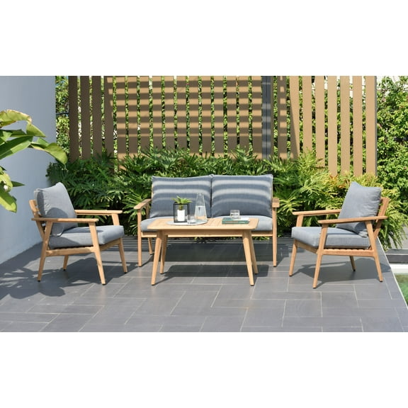 Amazonia Charleroi Teak 4 Pieces Patio Deep Seating Set Deluxe With Olefin Cushions, Seating Capacity: 4